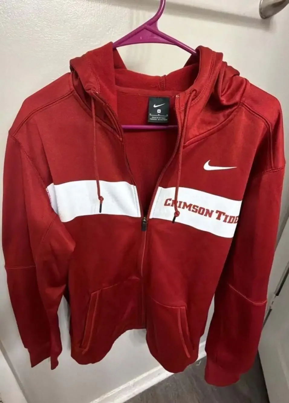 Nike Alabama Crimson Tide Mens M Full Zip Hoodie Red White Football